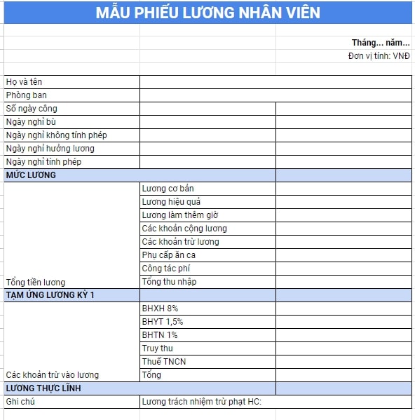 Bảng lương nhân viên theo giờ